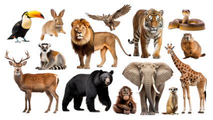 PNG wildlife animal element set, transparent background