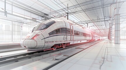 Fototapeta premium Futuristic Schematic of High Speed Train Manufacturer s Blueprints