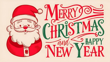 Merry Christmas (Illustration-typography) Santa Cluas, Rendier, Snowmen, Gifts. kids