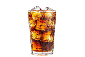 a glass of soda with ice cubes