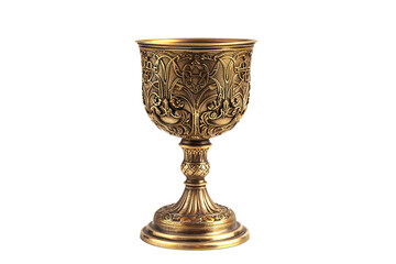 a gold goblet with a design