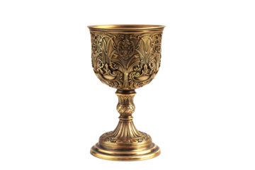 a gold goblet with a design