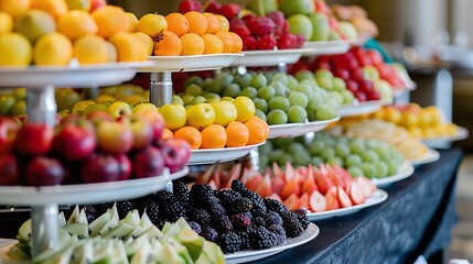 Fresh fruit on display at hotel breakfast buffet catering buffet