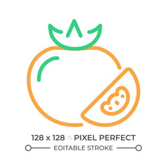 Vegetables two color line icon. Fiber food. Vegan meal. Grocery shopping. Fresh tomato. Vegetarian diet bicolor outline symbol. Duotone linear pictogram. Isolated illustration. Editable stroke
