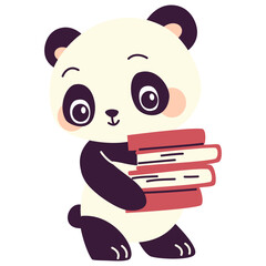 A cute illustration on the theme of learning and school. Vector panda holding textbooks and books . Vector illustration