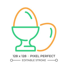 Eggs two color line icon. Protein food. Poultry farm. Chicken breeding. Healthy diet. Breakfast meal bicolor outline symbol. Duotone linear pictogram. Isolated illustration. Editable stroke