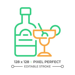 Alcohol two color line icon. Strong drink. Adult beverage. Liquor store. Club bar. Cocktail menu bicolor outline symbol. Duotone linear pictogram. Isolated illustration. Editable stroke