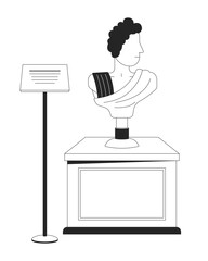 Greek statue bust exhibition black and white 2D line cartoon object. Ancient classical exhibit isolated vector outline item. Antique sculpture, reproduction museum monochromatic flat spot illustration