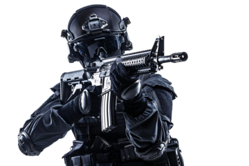 a person in uniform holding a gun