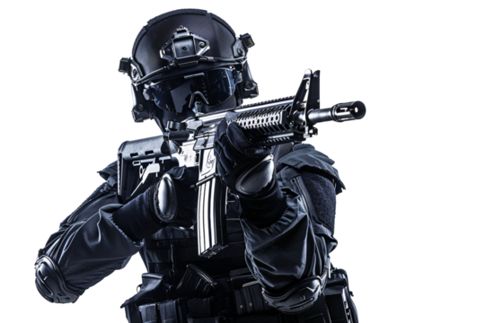 a person in uniform holding a gun