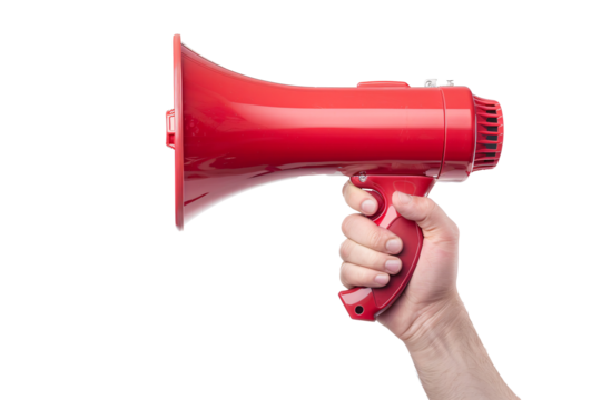 a hand holding a red megaphone