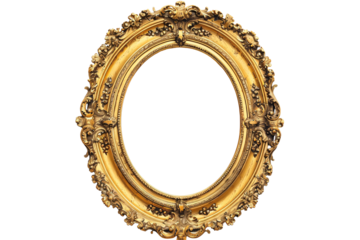 a gold oval frame with a white background