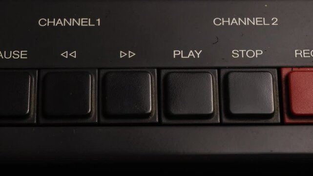 Reel to Reel Tape Recorder and Player Control Panel, Pressing Play Button, Close Up