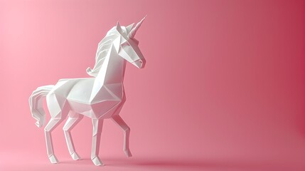Obraz premium Elegant Origami Unicorn in White on Pink Background
