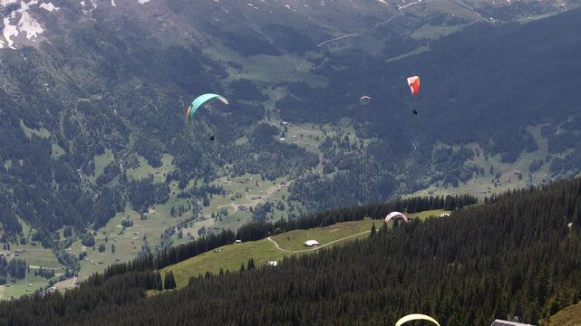 Descending Shot of Paragliders Over Green Grindelwald Valley