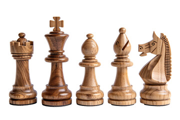 a group of wooden chess pieces