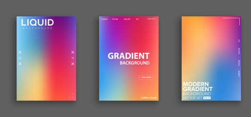 Fototapeta premium Set of vector gradient backgrounds with grainy texture. For covers, wallpapers, branding, business cards, social media and other projects. You can use the grainy texture for any of the backgrounds.