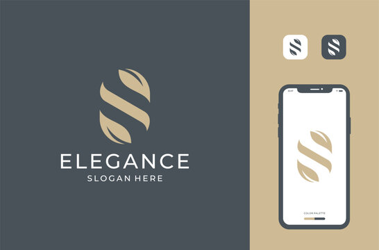 Letter S with leaves logo design