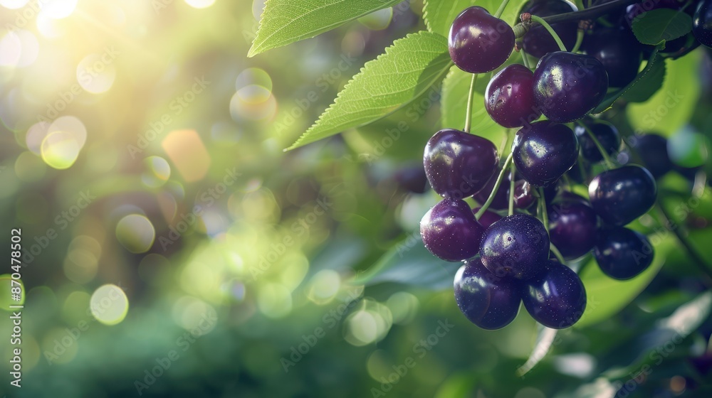 Wall mural The ripe cherries on tree