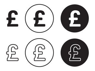 UK pound sterling currency circle icon set, solid and outline design, simple to use for business needs and to complement presentations.