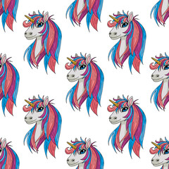cute unicorn on white background. seamless pattern.