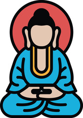 A black and white drawing of a Buddha statue
