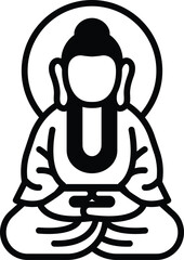 A black and white drawing of a Buddha statue