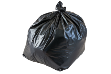 a black garbage bag on a white background