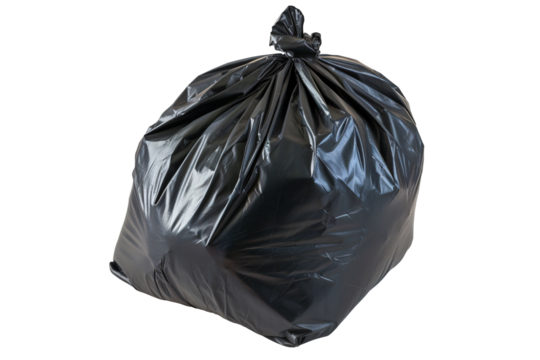 a black garbage bag on a white background