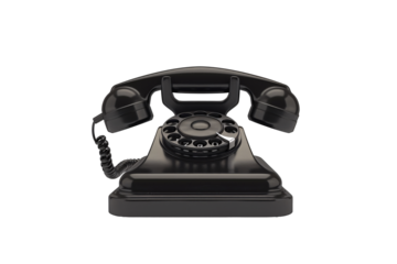 a black telephone with a rotary dial