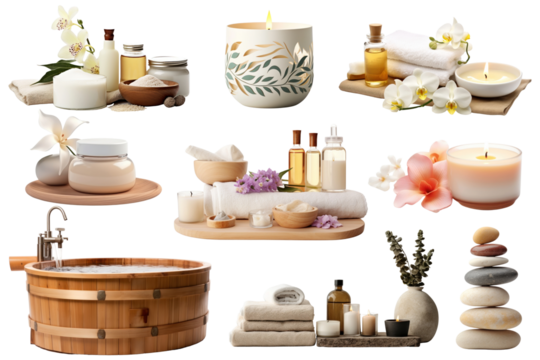 Retreat and spa png element set, transparent background