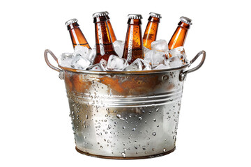 a bucket of beer bottles