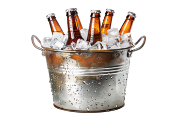 a bucket of beer bottles