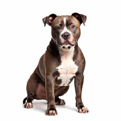 Staffordshire bull terrier dog breed standing against white background, AI Generated