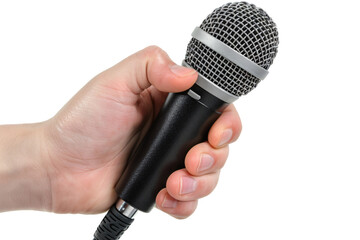 a hand holding a microphone