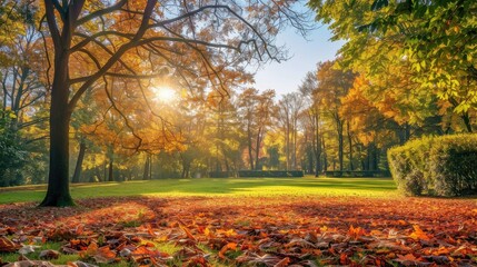 Beautiful autumn landscape with. Colorful foliage in the park