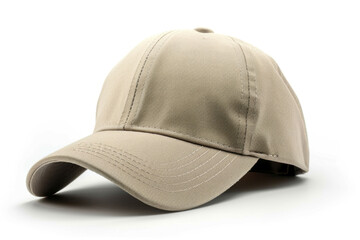 Fototapeta premium Plain Beige Baseball Cap Isolated on White Background