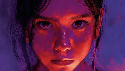 An emotional illustration of a young girl affected by online harassment and cyberbullying in  aspect ratio Stunning crisp vivid detailed high-contrast colorful well-lit sharp