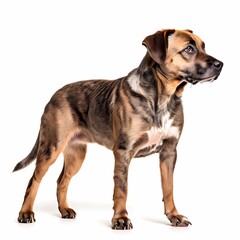 Naklejka premium Treeing tennessee brindle dog breed standing against white background, AI Generated