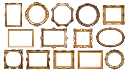 Vintage picture frame png element set, transparent background