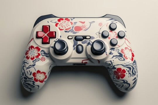White gaming controller with a floral design
