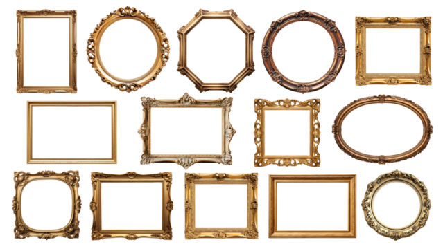Vintage picture frame png element set, transparent background