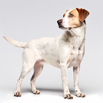 Treeing feist dog breed standing against white background, AI generated