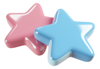 3D icon of two stars isolated on a transparent background in a cartoon style with simplified forms.