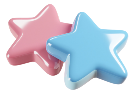 3D icon of two stars isolated on a transparent background in a cartoon style with simplified forms.