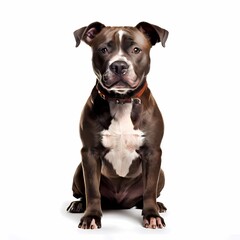 Staffordshire bull terrier dog breed standing against white background, AI Generated