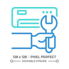 Ac installation two color line icon. Air conditioner. Hvac maintenance. Climate control. Electric appliance bicolor outline symbol. Duotone linear pictogram. Isolated illustration. Editable stroke