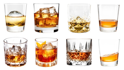 Glass of whiskey png element set, transparent background