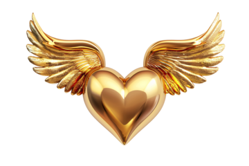 a gold heart with wings
