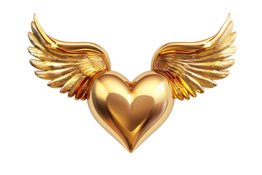 a gold heart with wings